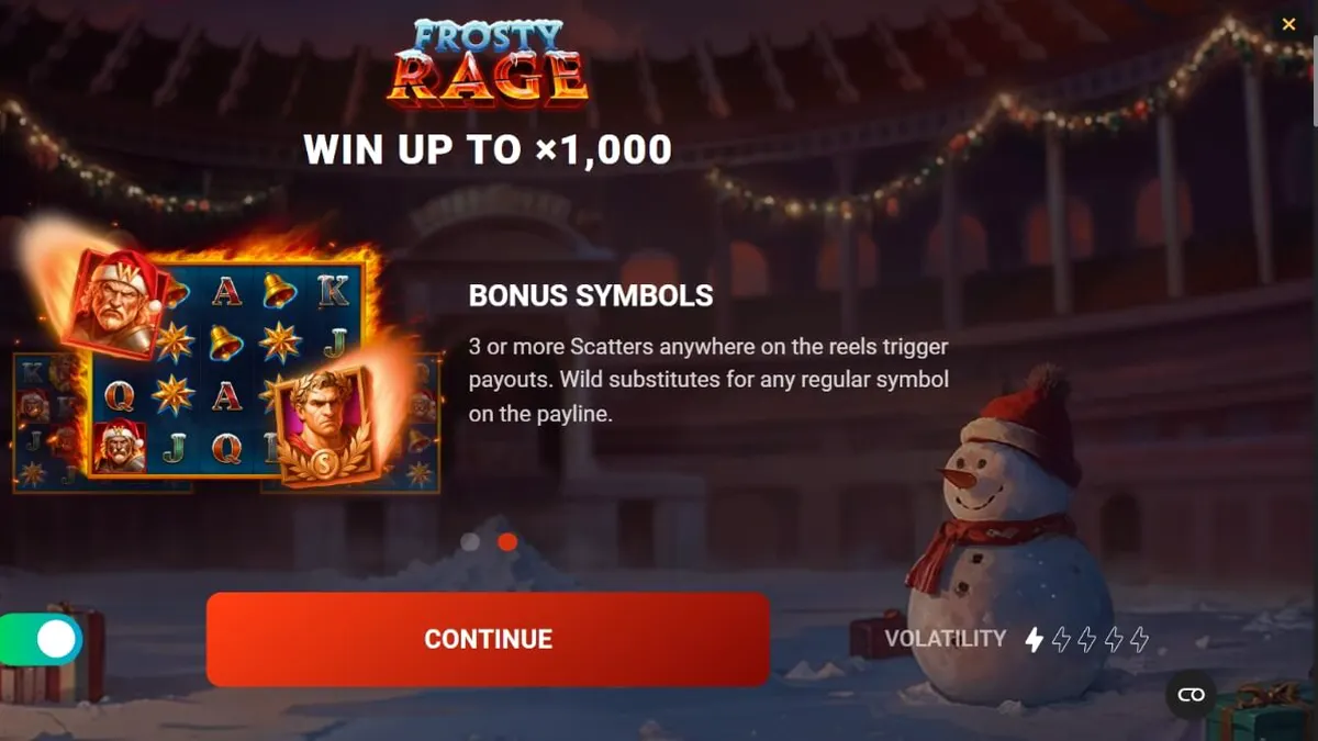 Tampilan antarmuka slot Frosty Rage di perangkat seluler