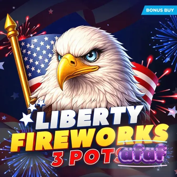 Tampilan visual slot Liberty Fireworks 3 Pots dengan tema perayaan kembang api
